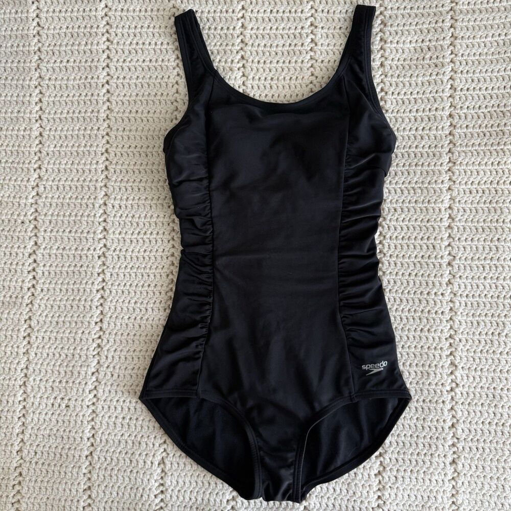 Speedo Women’s Size S One Piece Swimsuit Black Ruched Side Athletic Swim